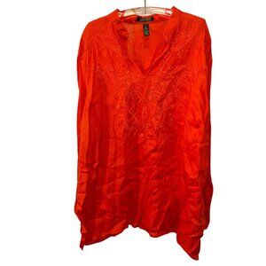 Ralph Lauren orange embroidered paisley vine trim tunic top 3X WOMAN PLUS